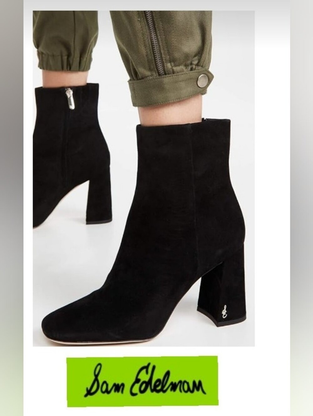 Sam Edelman Black Suede Block Heel Ankle Boots